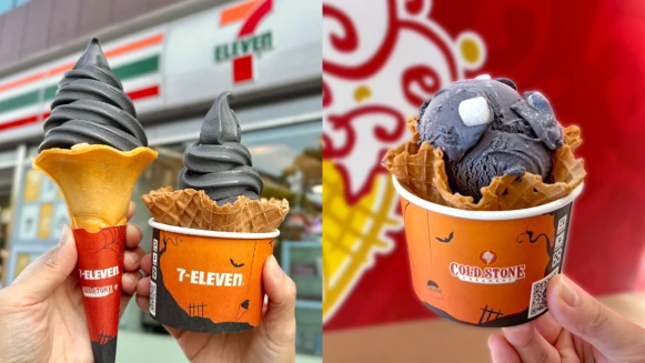 7-11酷聖石複合店推「萬聖節限定霜淇淋」，漆黑外表搭白色麻吉QQ，可鹹可甜超夠味