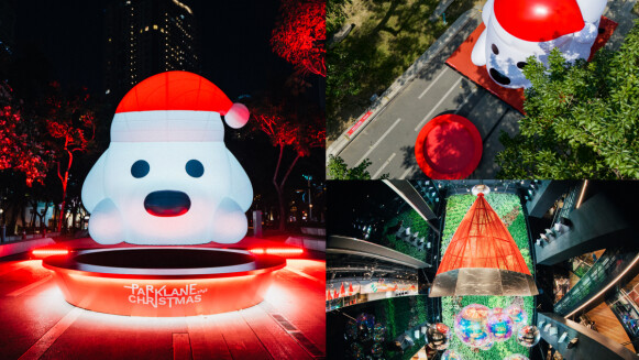 8公尺「聖誕巨狗」霸佔台中草悟道！無辜臉戴紅帽萌翻天，勤美耶誕村5大亮點一次看