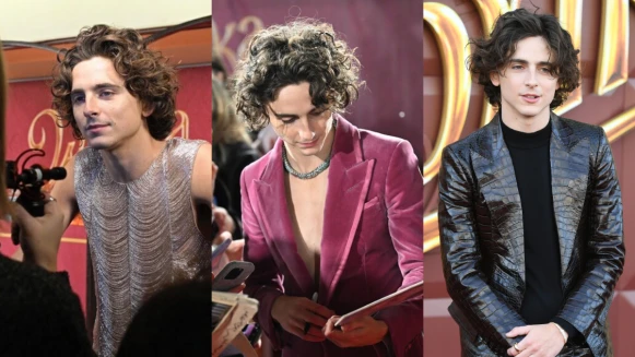 穿女裝也行！甜茶Timothée Chalamet 《旺卡》宣傳造型一覽：深V西裝、皮衣勁裝全都太帥