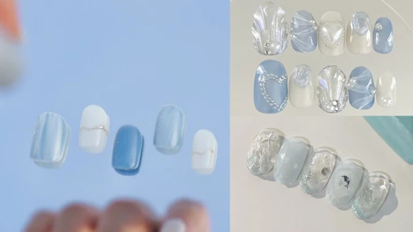 2024夏天最涼爽的「冰透藍美甲」25款推薦!沁涼透明,自帶涼感