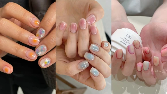 2024美甲造型推薦:繽紛又晶瑩剔透的「牛奶玻璃美甲」,撞色漸層可甜美可個性