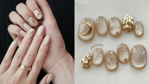 2024秋冬美甲推薦「金色美甲」!可以大面積華麗高調,也能局部點綴展現氣質詩意感