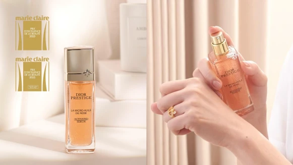 美妝大獎拿不停「迪奧精萃再生玫瑰微導精露」以DIOR專屬的岡維拉玫瑰能量重現澎彈、嫩白、水潤，煥發肌底透亮光！