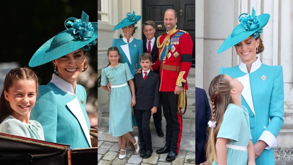 凱特王妃與夏綠蒂公主優雅母女造型現身2025皇家軍隊閱兵式水藍色洋裝驚艷全場