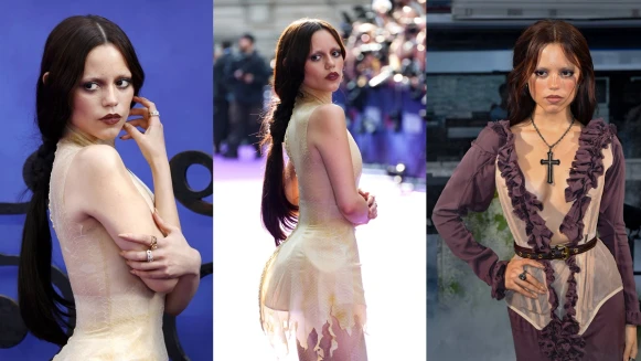 「星期三」眉毛消失了？Jenna Ortega歌德公主最新造型升級女王！這條蛇紋裙已經太美…