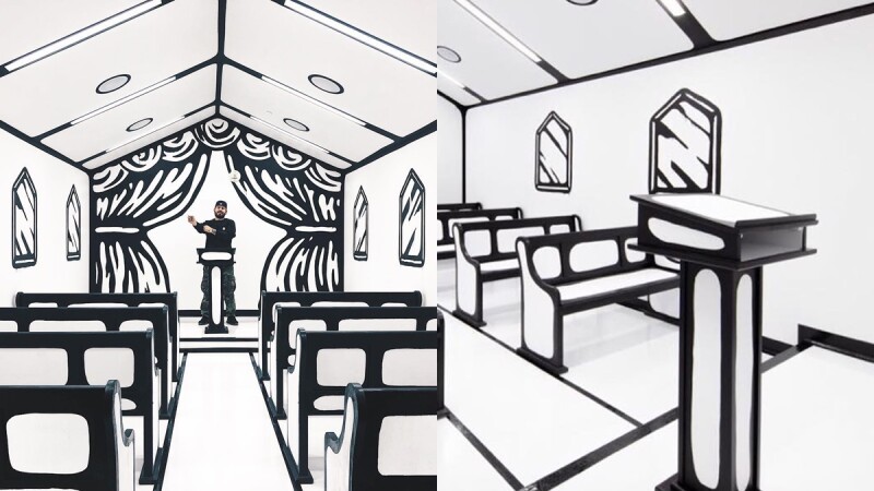 就好像進到漫畫裡！拉斯維加斯的超現實2D教堂，這種黑白色調的婚禮風格你喜歡嗎