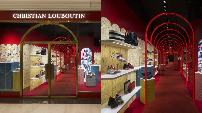 整間店鋪滿的華麗紅絲絨！進門就有紅色拱門迎接，紅底鞋Christian Louboutin期間限定店開在這裡