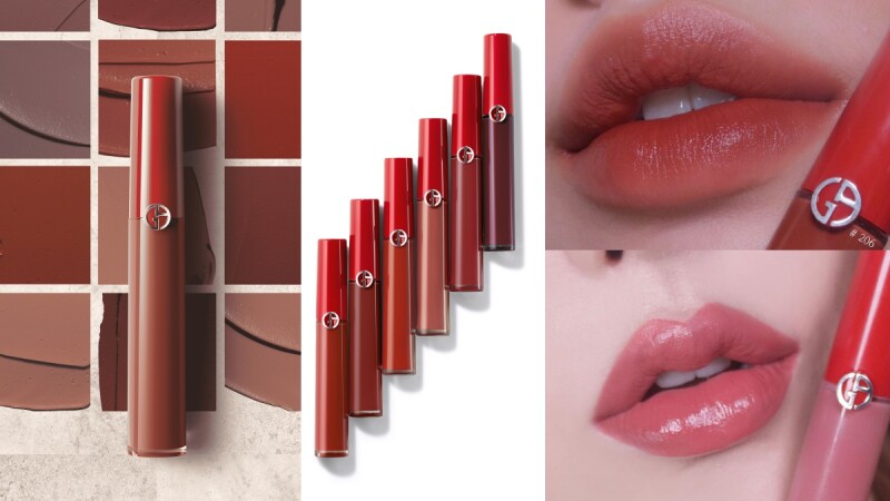 Giorgio Armani「紅管」奢華絲絨訂製唇萃推出絕美【亞曼尼復古玫瑰系列】，加入紅棕的玫瑰色調，誰擦誰顯氣質