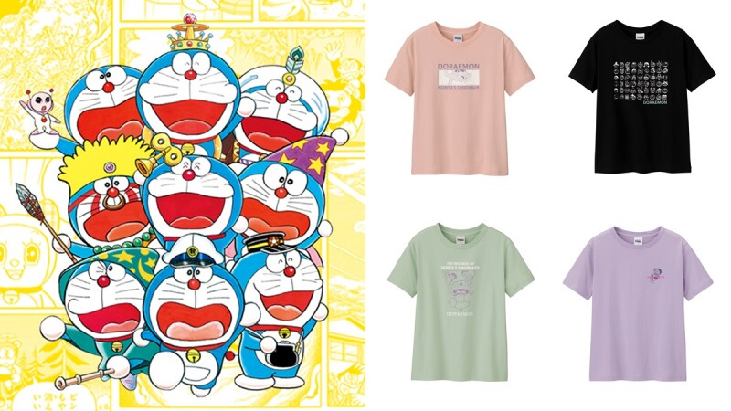 GU攜手日本雜貨品牌ASOKO推出哆啦A夢50週年企劃，T-Shirt、襪子連手機殼都有聯名