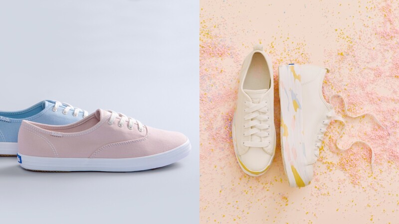 Keds全新推出粉嫩大理石紋小白鞋！奶油白加上厚底設計，另外有馬卡龍配色、印花圖案