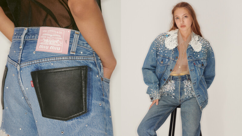 Miu Miu X Levi’s聯名系列來了!粉紅色皮標、珍珠、蕾絲刺繡…牛仔褲+丹寧外套也可以這麼夢幻