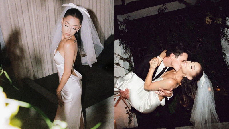 亞莉安娜婚紗美照露出!極簡Vera Wang訂製絲緞禮服,Ariana Grande居家溫馨婚禮現場帶你看