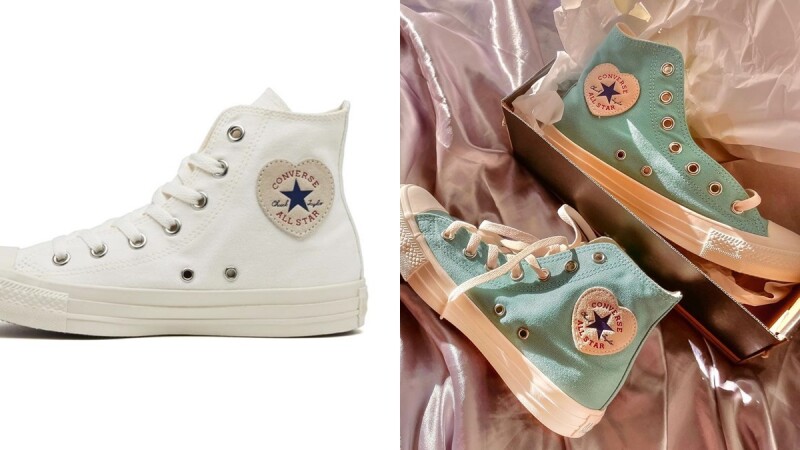 Converse經典圓形鞋標換成愛心圖案，推出米白、奶茶色、湖水綠還有夢幻粉色系