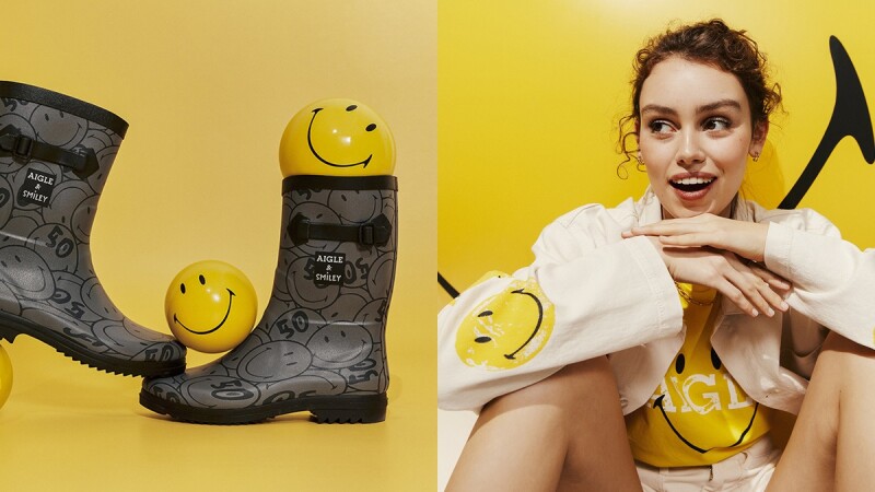 Aigle X Smiley聯名系列推出穿了好心情的笑臉雨靴、防風遮陽棒球帽…