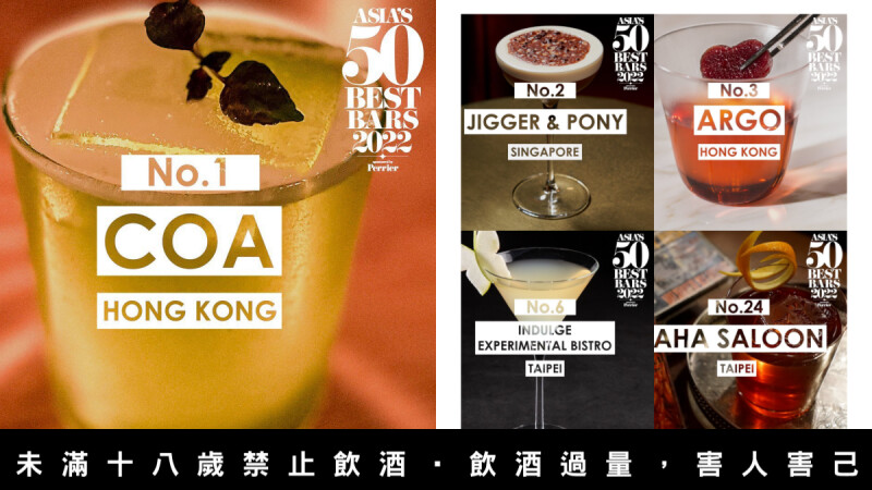 2022亞洲50最佳酒吧名單出爐！台灣7間入百大名單，INDULGE Bistro 獲第六名
