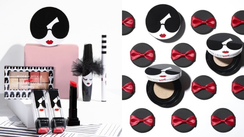 絕對是Maybelline媚比琳史上最可愛聯名!找來時尚品牌 Alice + Olivia合作,墨鏡女孩的氣墊粉餅、蓬蓬頭造型的睫毛膏都想要
