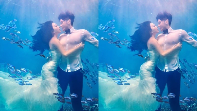 婚紗也走美人魚風格！鍾麗緹的超唯美水中婚紗照曝光