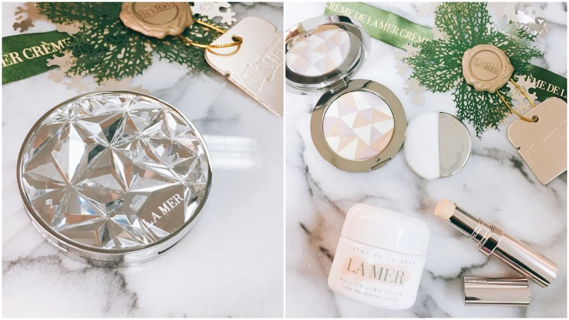 夢幻蜜粉餅再一發！打開宛如鑽石切割面的外盒，透出閃耀珍珠光澤的海洋拉娜極光星塵亮妍餅