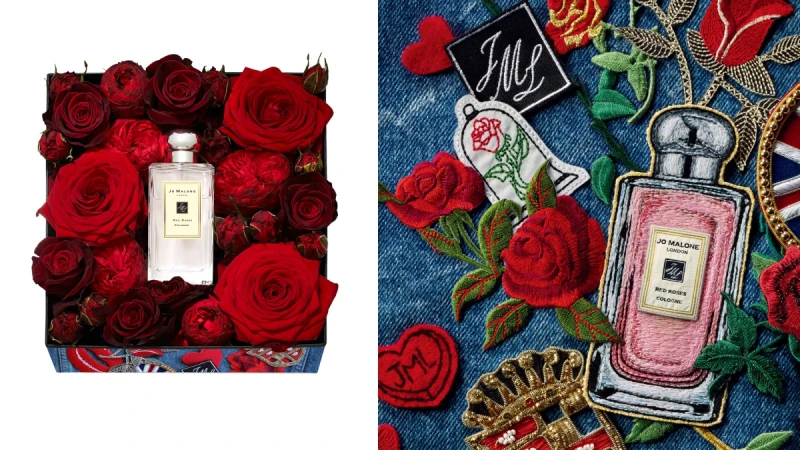 一朵朵的鮮紅玫瑰太療癒！JO MALONE LONDON俏皮妝點禮品袋、花盒，還瀰漫淡雅的玫瑰花香