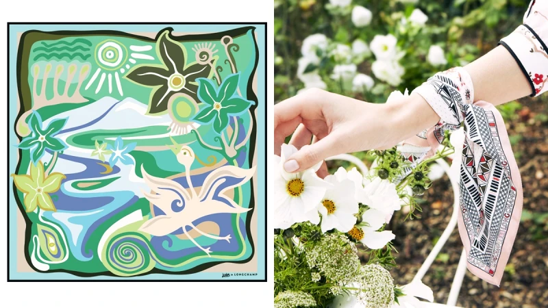 LONGCHAMP聯手法國藝術家推出夏日印花絲巾！除了繫在脖子上，還有這些配戴法為造型加分