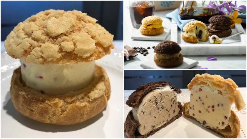 切開來看得到覆盆莓果粒和可可脆片！星巴克最新推出「菠蘿冰淇淋泡芙」中秋禮盒