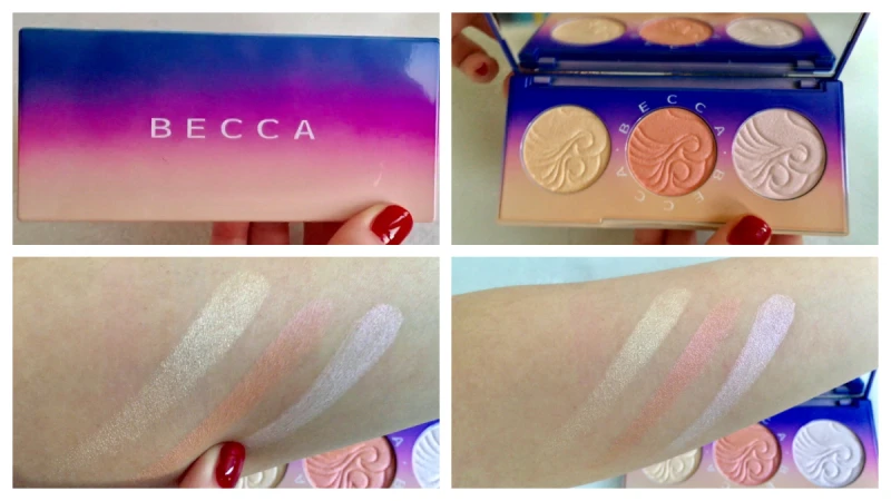 由月光寶石、紫水晶、粉紅藍寶石組成的BECCA霓虹波光提亮盤 讓臉頰閃爍著夢幻氣質的細緻光澤！