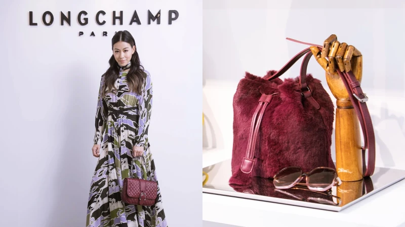 Longchamp絨面皮革小包、兔毛後背包太生火！蔡詩芸選包、搭洋裝展現中性優雅風