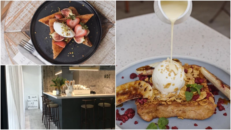 肉桂控絕對要嚐嚐！淋上香濃白巧克力醬的「焦糖香蕉雪花吐司」，旁邊焦糖化的香蕉口感更厲害