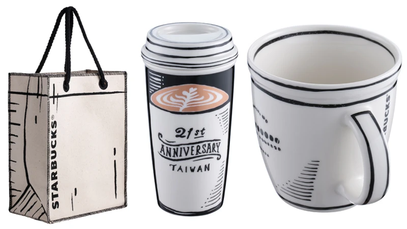 星巴克全新2D漫畫風周年紀念商品來了！拉花馬克杯、手繪隨身瓶，還有黑白塗鴉線條提袋都想收