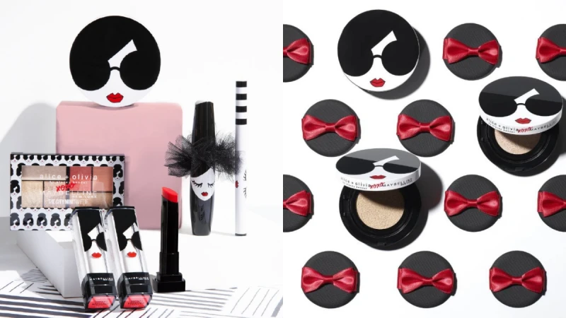 絕對是Maybelline媚比琳史上最可愛聯名!找來時尚品牌 Alice + Olivia合作,墨鏡女孩的氣墊粉餅、蓬蓬頭造型的睫毛膏都想要