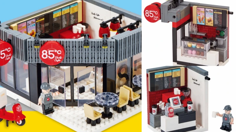 最迷你門市！85℃推出縮小版的門市積木，從蛋糕區、收銀台，還有外送摩托車，每個細節都神還原