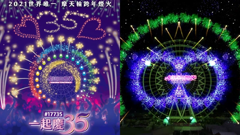 2021劍湖山跨年煙火主打「世界唯一」！摩天輪主體施放935秒連發煙火、三圓變色設計，視覺超震撼