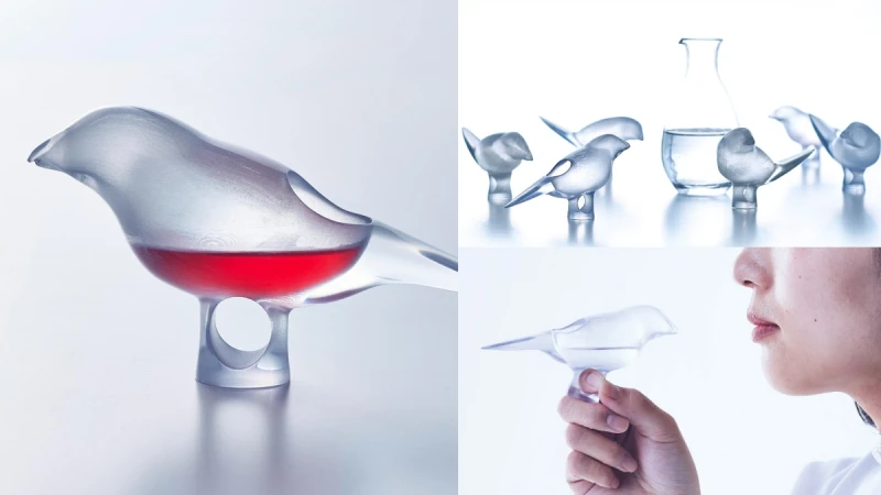 宛如跟小鳥接吻！日本超可愛「小鳥清酒杯」療癒登場，清透設計超吸睛，還能阻止你喝太多