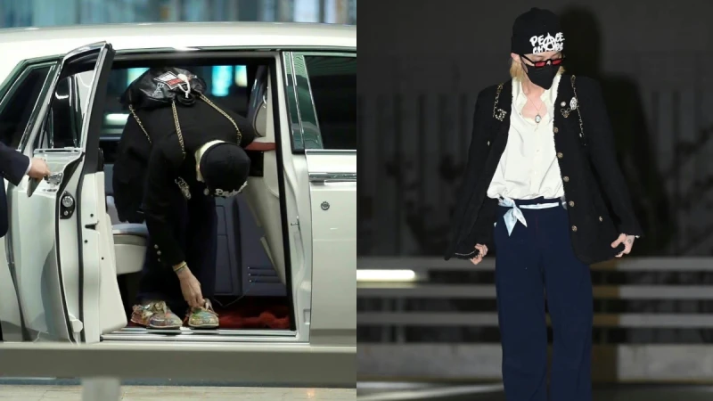 GD穿香奈兒搭愛車勞斯萊斯現身,機關槍式快門聲證明機場穿搭無人可比