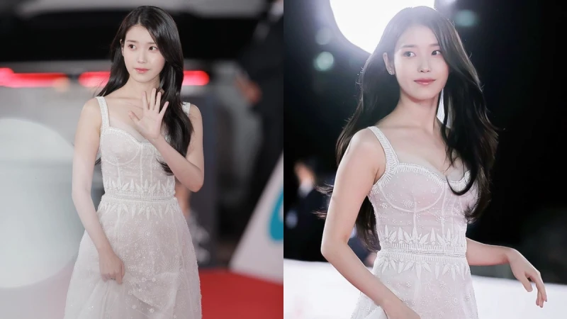 IU青龍獎的Cucculelli Shaheen低胸禮服，跟孔曉振婚紗中這套是同品牌...