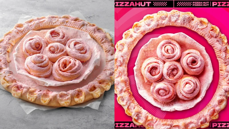 必勝客白色情人節推出粉紅口味！「粉愛你花圈比薩」粉紅熔岩芝心+臘腸玫瑰花，限時7天開賣