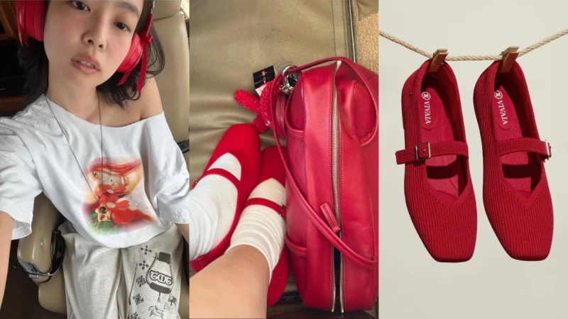 Jennie近期上腳紅色瑪莉珍找到了！朴敏英、Bella Hadid都在穿，環保女鞋VIVAIA台灣買的到