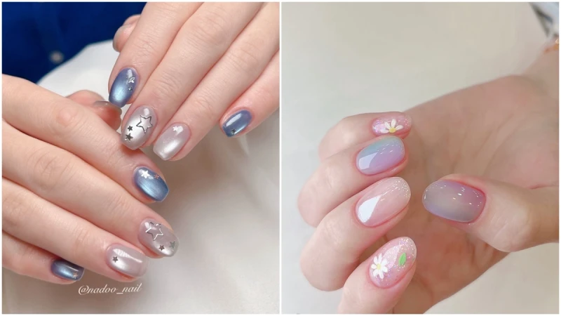 2025美甲推薦｜10款降溫系美甲圖案：冷色、果凍貓眼、粉彩暈染，顯白又極簡！
